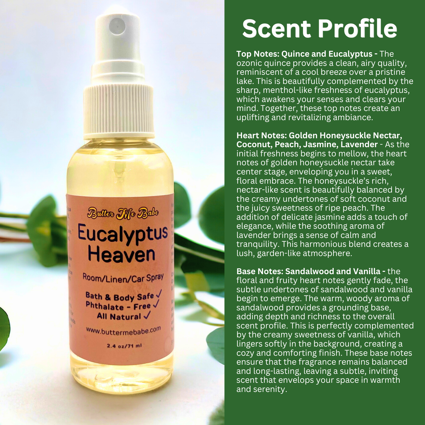 Eucalyptus Honeysuckle Room/Linen Spray (Natural - Water based)