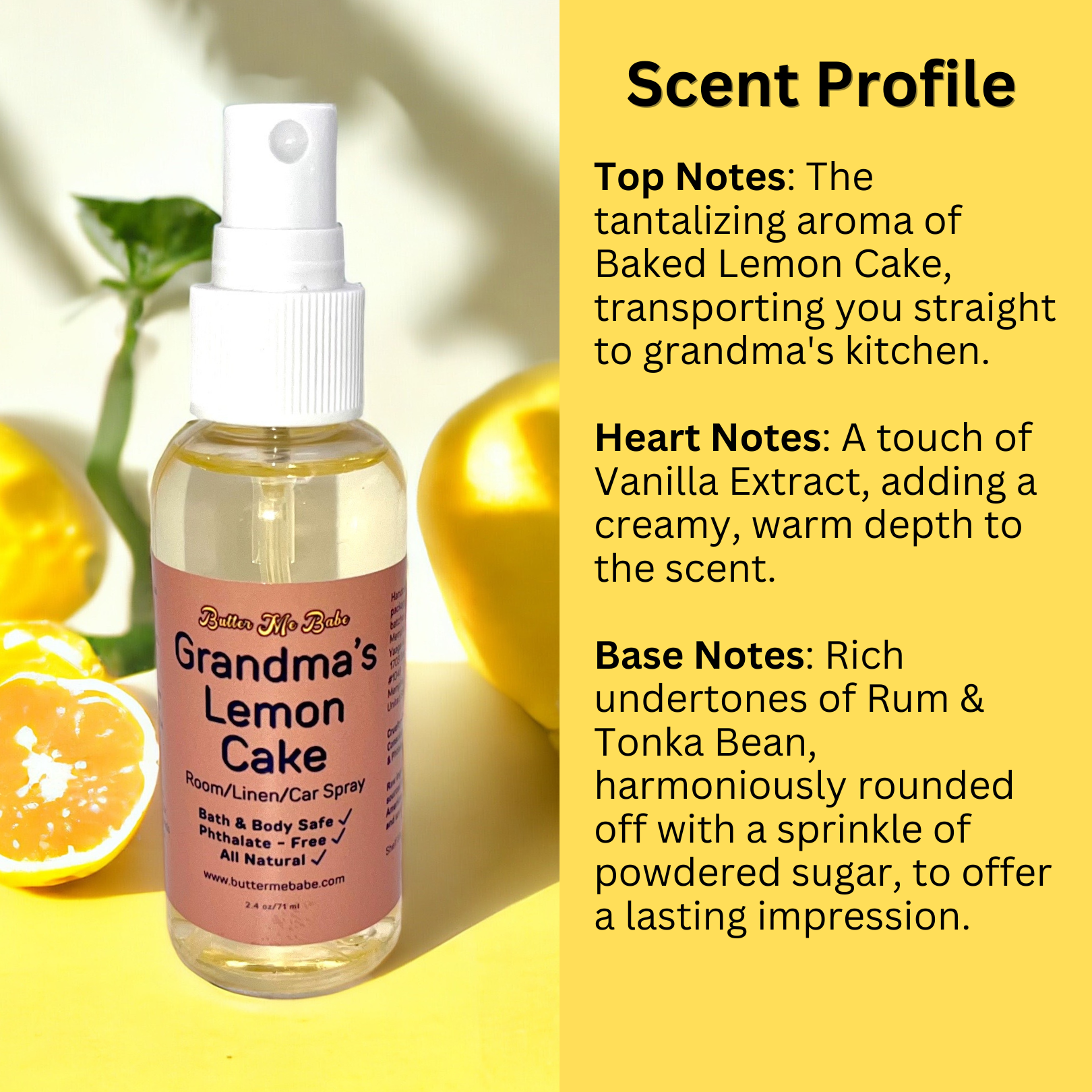 Grandma's Lemon Cake Room/Linen Spray (Natural - Water based)