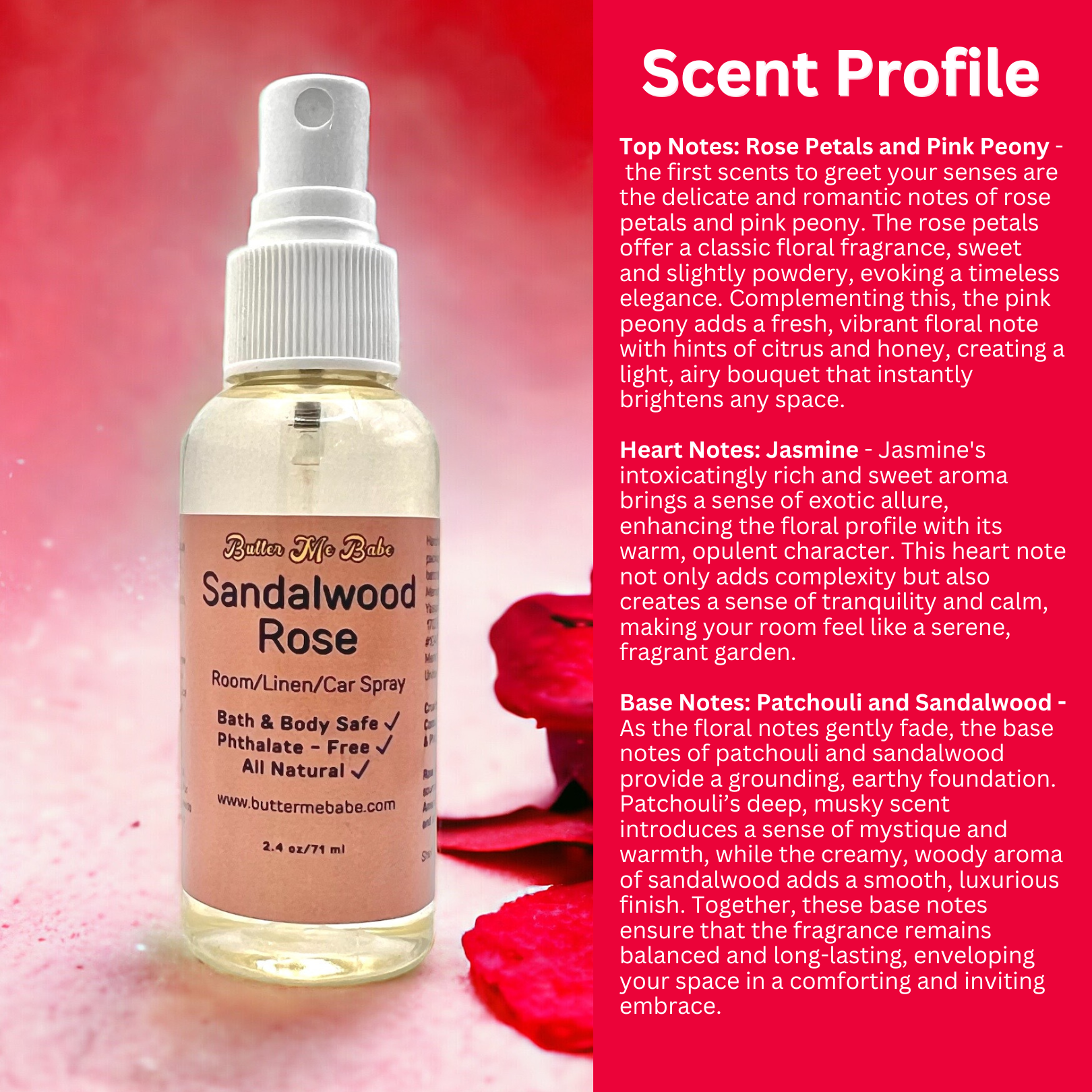 Sandalwood Rose Room/Linen Spray (Natural - Water based)